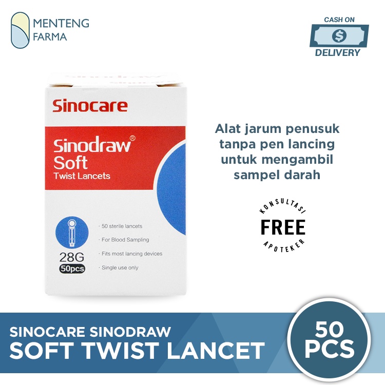 Sinocare Sinodraw Soft Twist Lancet 28G 50 Pcs - Jarum Lancet Steril