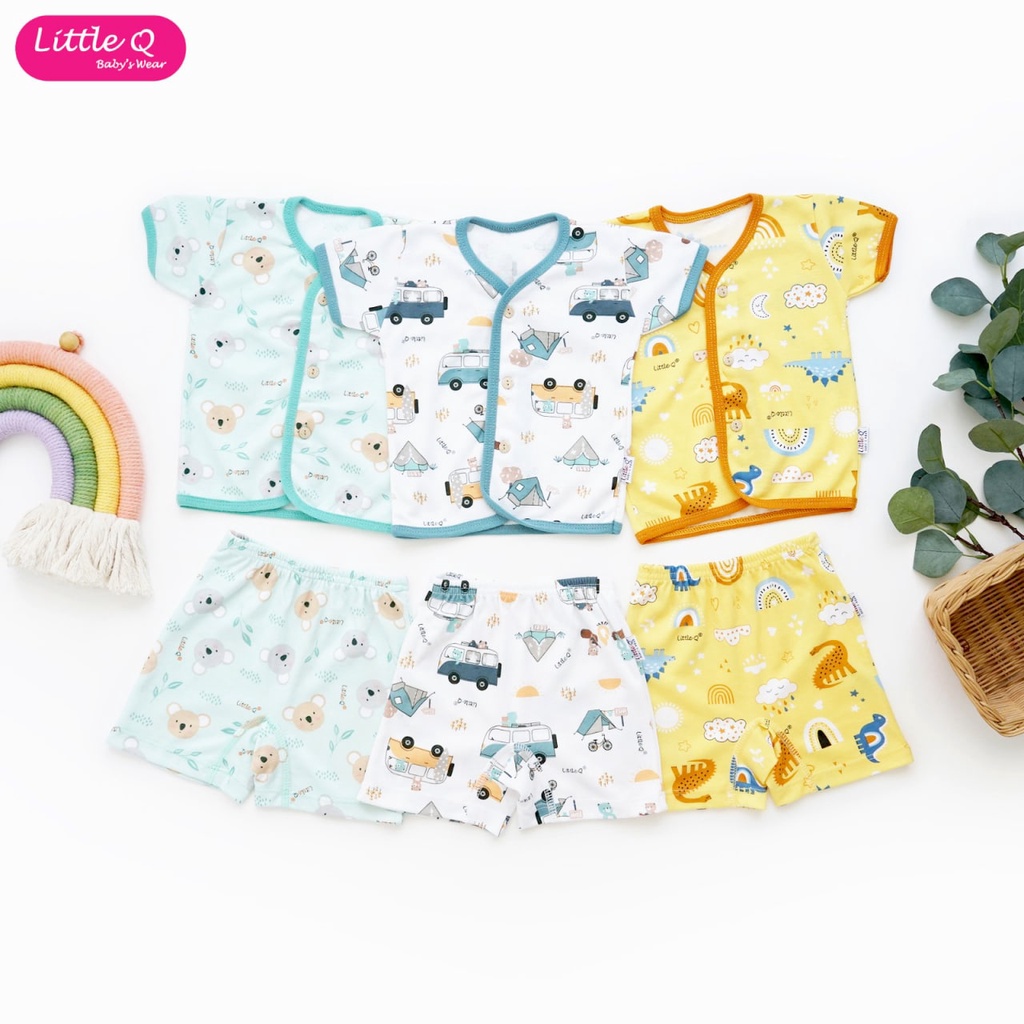 Little Q Setelan Baju Pendek &amp; Celana Pendek Kotak Print | Ukuran SML