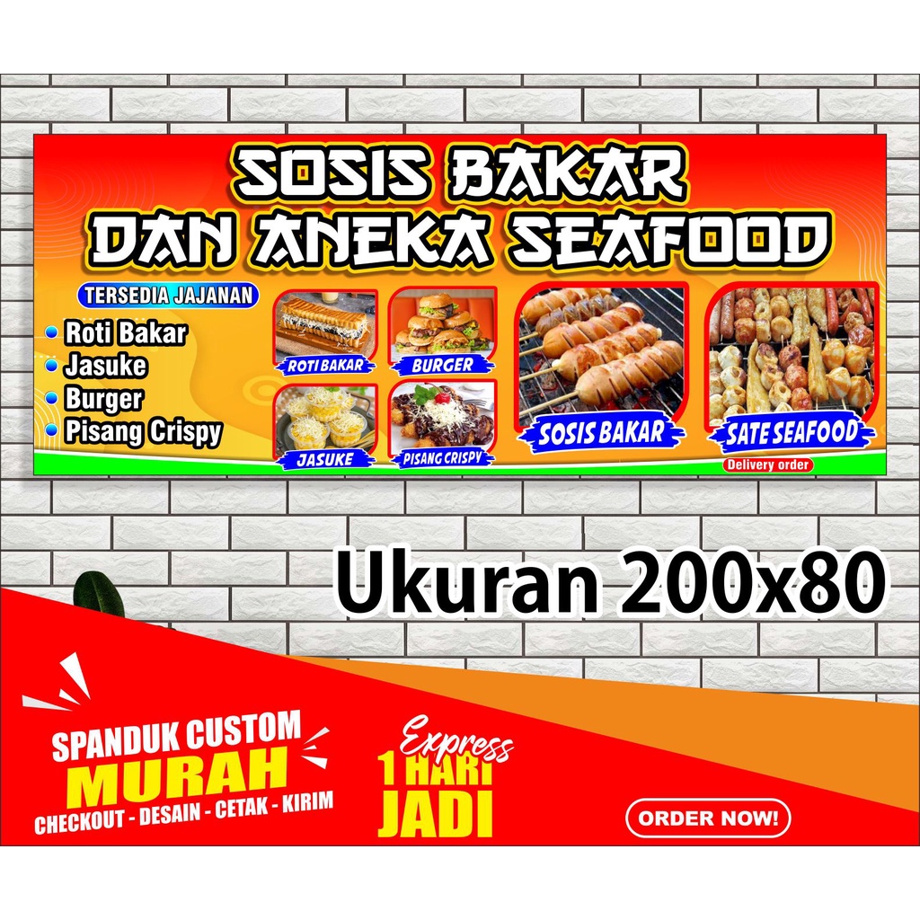 Banner Sosis bakar & Aneka Jajanan, Spanduk Sosis bakar & Aneka Jajanan 200x80, COD
