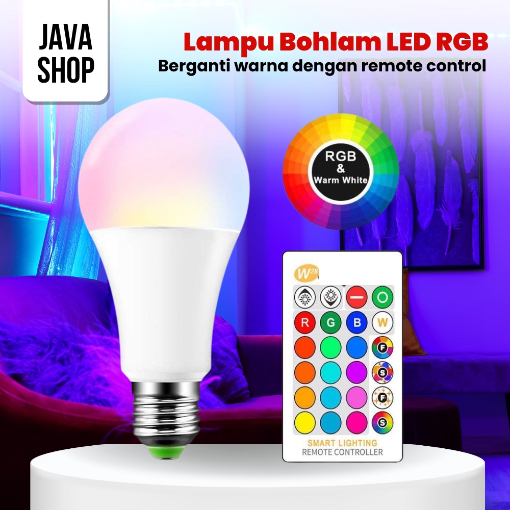 JAVASHOP Lampu Bohlam LED RGB  Berubah Warna Warni Dengan Remot