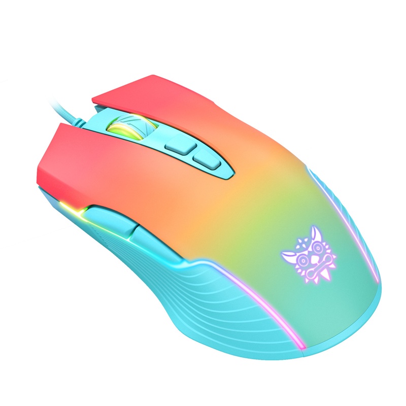 Onikuma CW905 Mouse Kabel 7 Tombol 800-6400 DPI Anti slip Dengan LED Warna-Warni