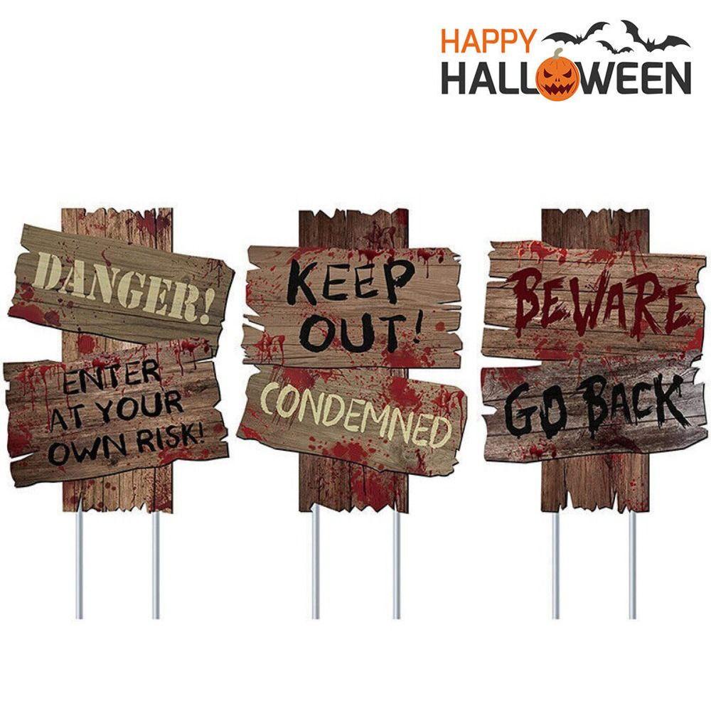 Preva 3PCS Halloween Tanda Peringatan Escape Party Decor Dekorasi Taman Mengerikan