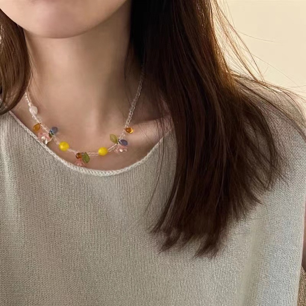 Kalung Rantai Manik-Manik Bunga Tulip Bahan Akrilik Gaya Korea Untuk Wanita