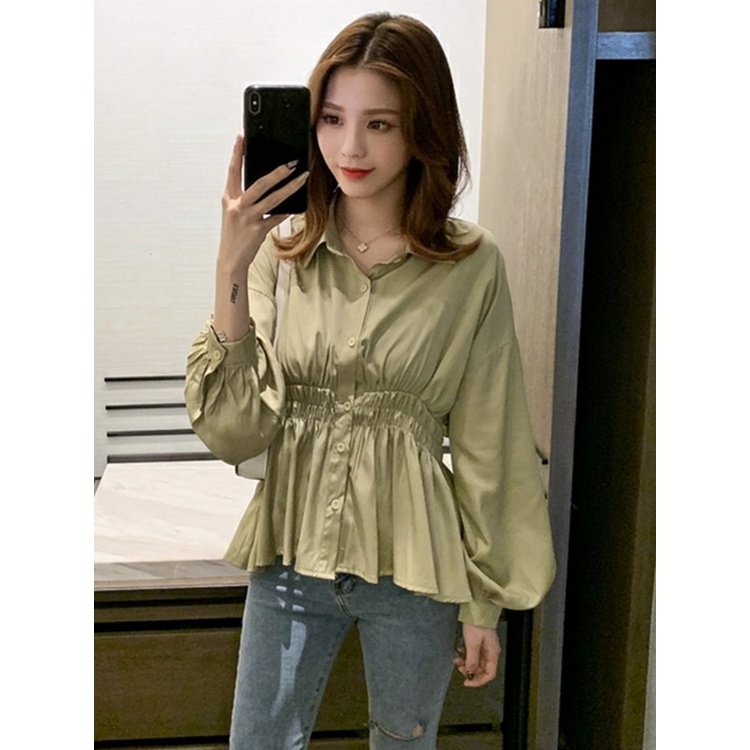 (Fit to XL) Brianna Top - Blus Kemeja Wanita Blouse kualitas Import Gaya Elegant Korea Kerut Kantor Lengan Panjang Batwing OOTD Korean Style Atasan Wanita Lengan Panjang - Baju Putih Dewasa Kampus Formal Perempuan Babycinnamon