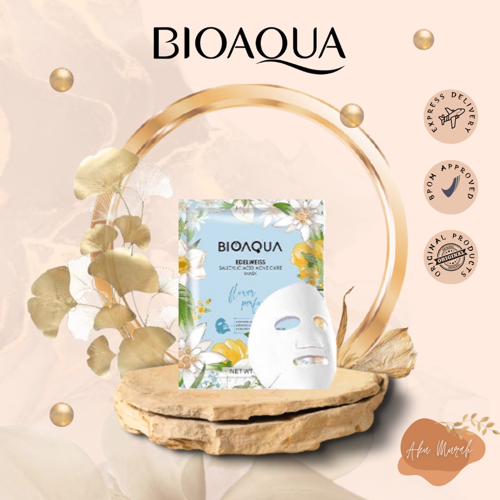 ✨ AKU MURAH ✨BIOAQUA ''Edelweiss Salicylic Acid Acne Care'' Sheet Mask Masker Wajah Flowers