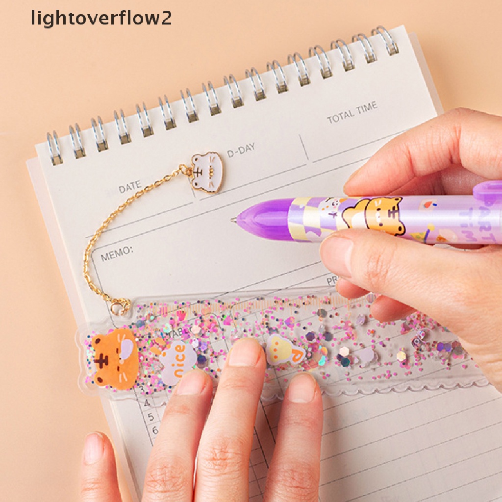 (lightoverflow2) 1 Set Pulpen + Penggaris + Isi Ulang Motif Kartun + Quicksand Aneka Warna