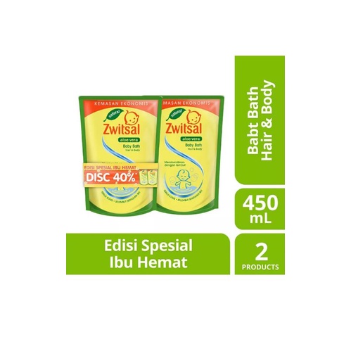 ZWITSAL BABY BATH Pouch 450ml isi 2 free duckbil anak 2 pcs