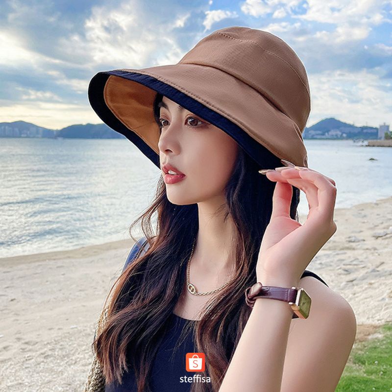 BUCKET HAT PITA SAMPING | topi wanita dewasa stylish cantik impor premium gaya Korea outdoor summer holiday ready stok cod