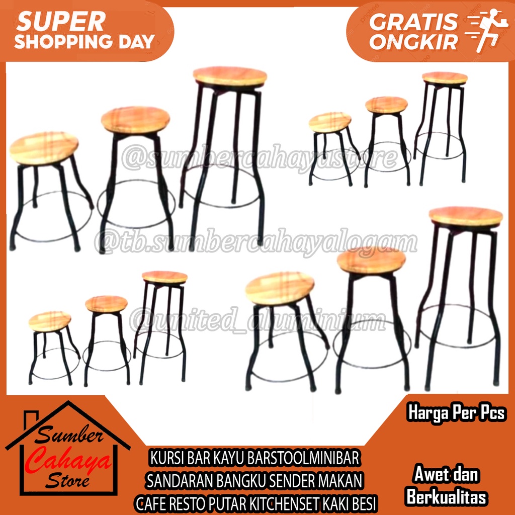 KURSI BAR KAYU BARSTOOL MINIBAR  SANDARAN BANGKU SENDER MAKAN  CAFE RESTO PUTAR KITCHENSET KAKI BESI