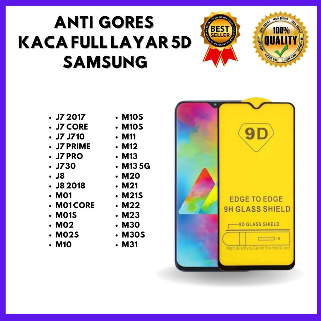 TEMPERED GLASS 5D - FULL LAYAR - SAMSUNG J7 2017-J7 CORE-J7 J710-I7 PRIME-J7 PRO-J730-J8-J8 2018-M01-M01 CORE-M01S-M02-M02S-M10-M10S-M11-M12-M13-M13 5G-M20-M21-M21S-M22-M23-M30-M30S-M31 (HOKKY ACC)