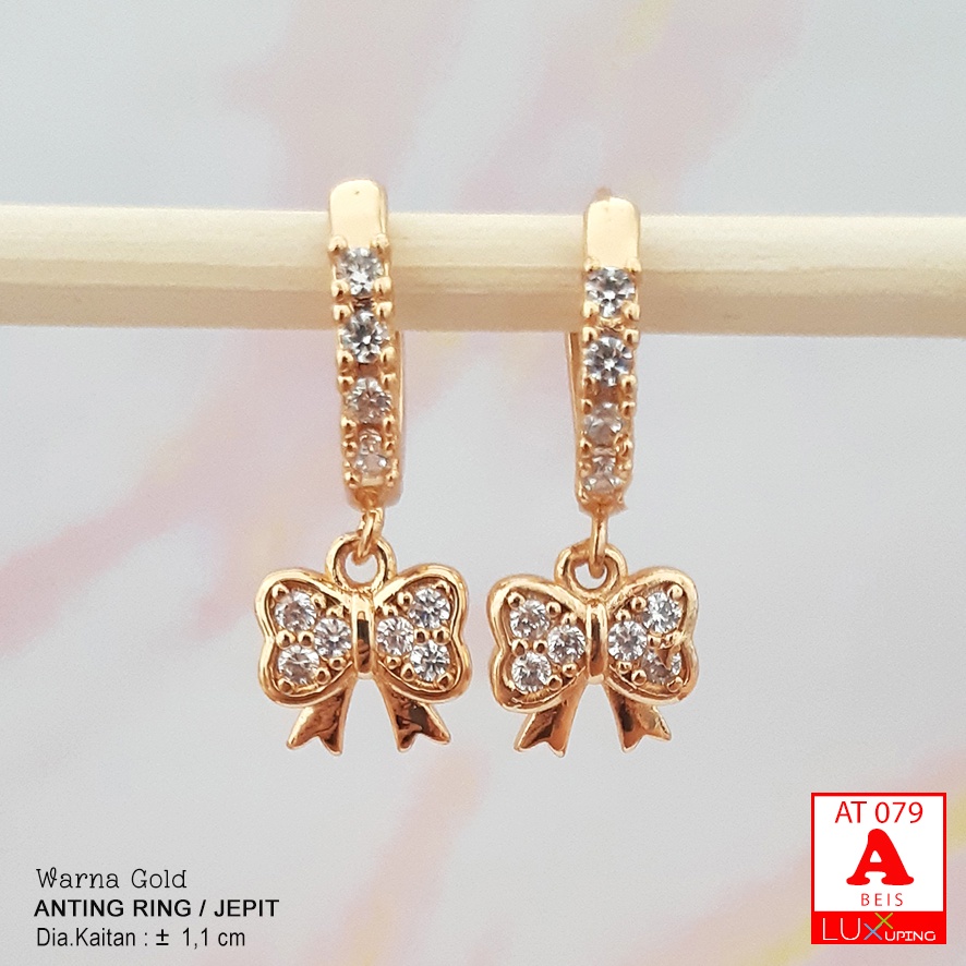 AT 079 Anting Jepit Kombinasi Charm Kupu Love Pita Perhiasan Lapis Emas Imitasi Anting Xuping Merk Meilin Luxx Xuping