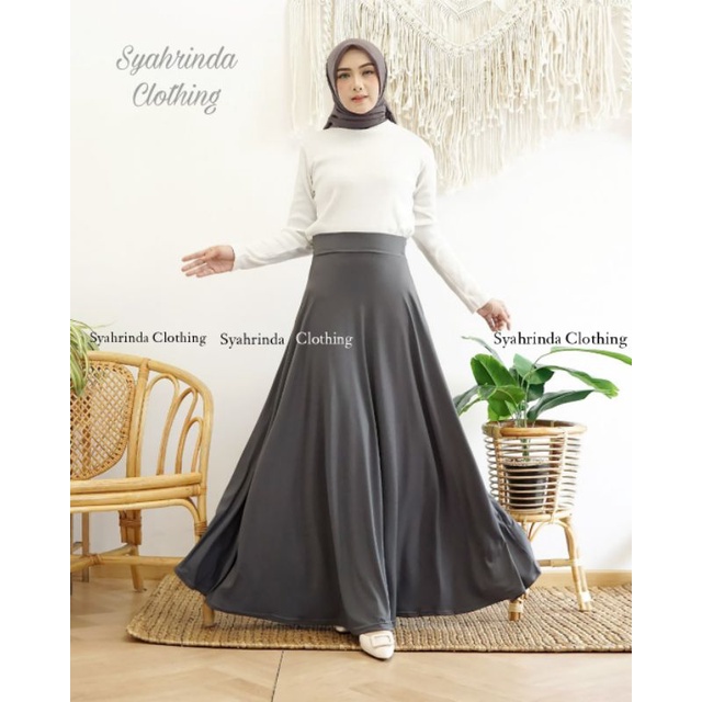 Rok Polos Panjang Skirt Lebar Wanita Jescourt Jersey Premium