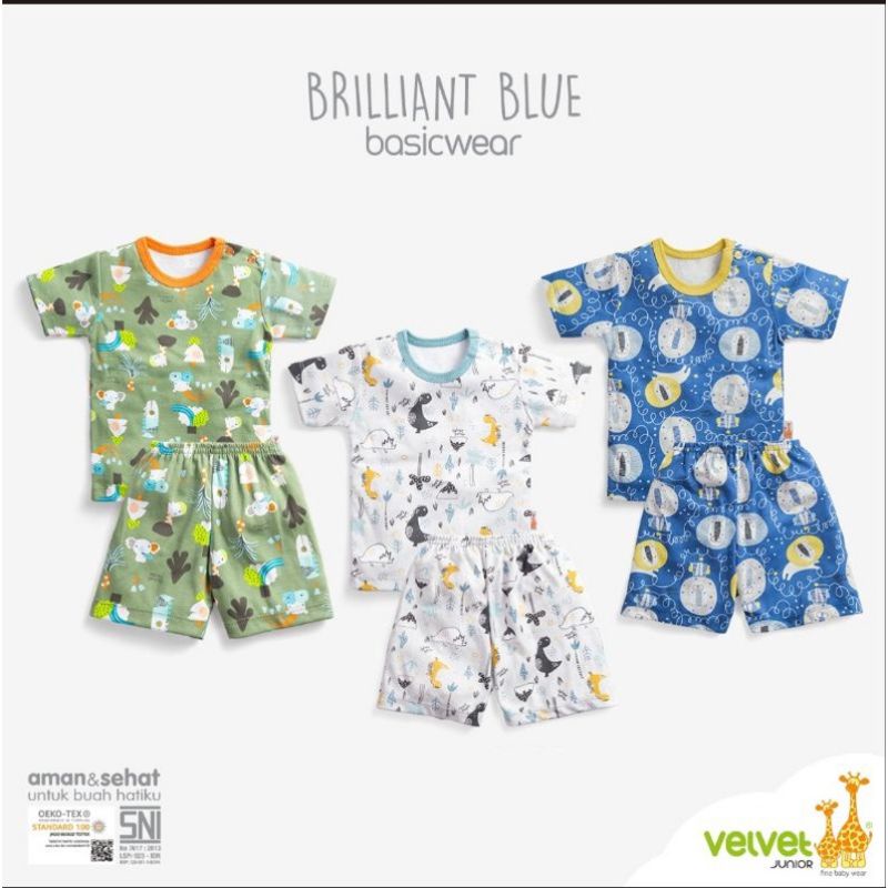 ECER!! VELVET Setelan Bayi Lengan Pendek SNI Kancing Pundak Uk. S - XXL
