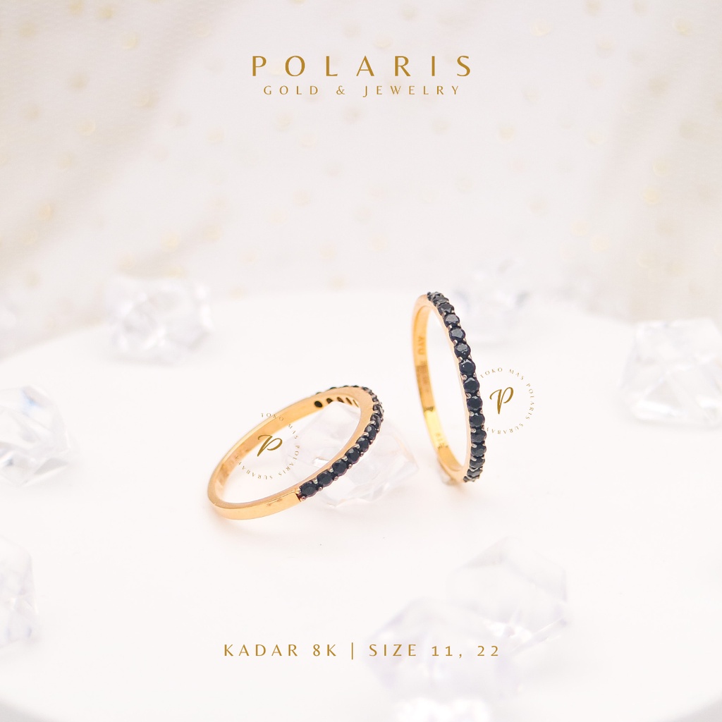 Cincin Listring BTAD Mata Hitam Perhiasan Emas Kuning Kadar Emas Muda 375/8K CC10A