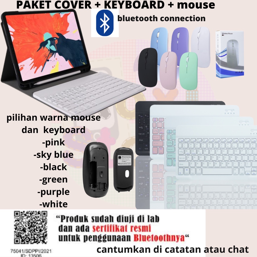 Fs Smart Cover Stylus Samsung S6 Lite | Tab S7 | Tab S7+  Sarung Keyboard Bluetooth + Mouse Book Cov
