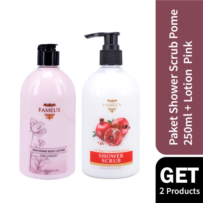 Fameux Paket Whitening Shower Scrub 250ml + Lotion Pink