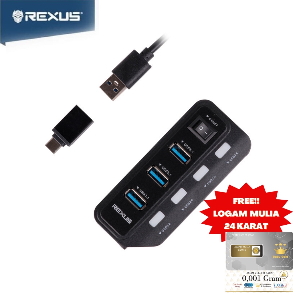 USB HUB REXUS RXH-332 - 3 Ports 3.1/ 1 Port 3.0/ 3 Ports 2.0