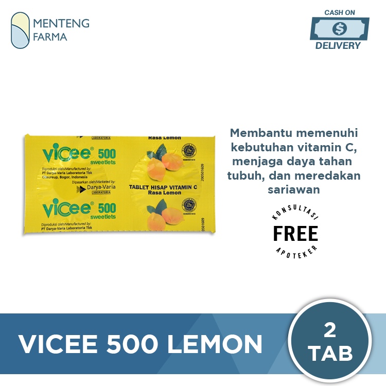 Vicee 500 Mg Lemon 2 Tablet - Tablet Hisap Vitamin C 500 Mg