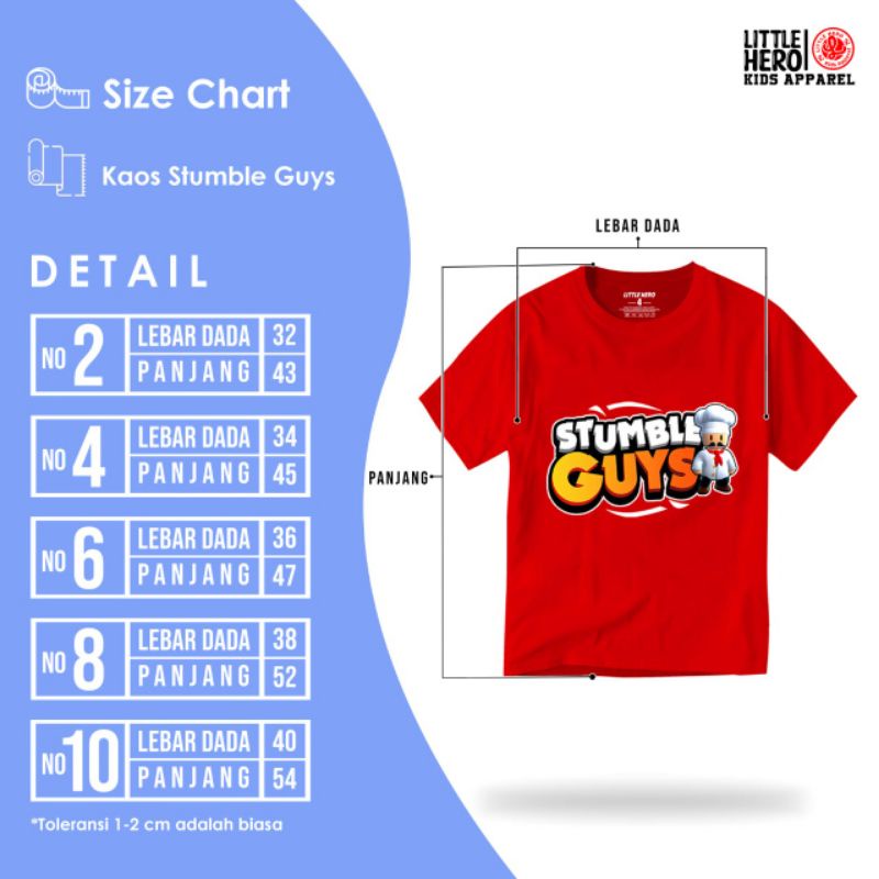 Baju Kaos Distro Anak Laki Laki Cowok Stumble Guys Little Hero Usia 2 - 8 Tahun