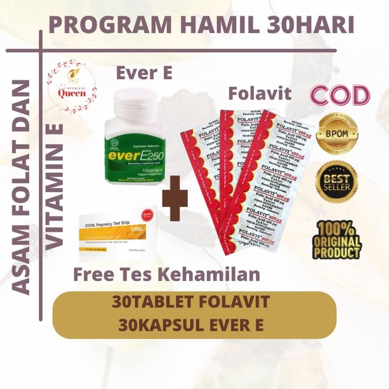 Paket Promil 30 hari / ever E dan folavit Free tes hamiL /EVER E 30kapsul +FOLAVIT 30tablet +TES HAM