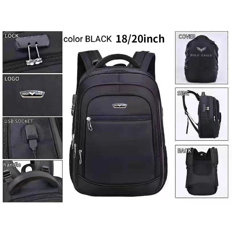 [produk import]Tas laptop POLO AEGLE 20in Expanding free.raincover+USB