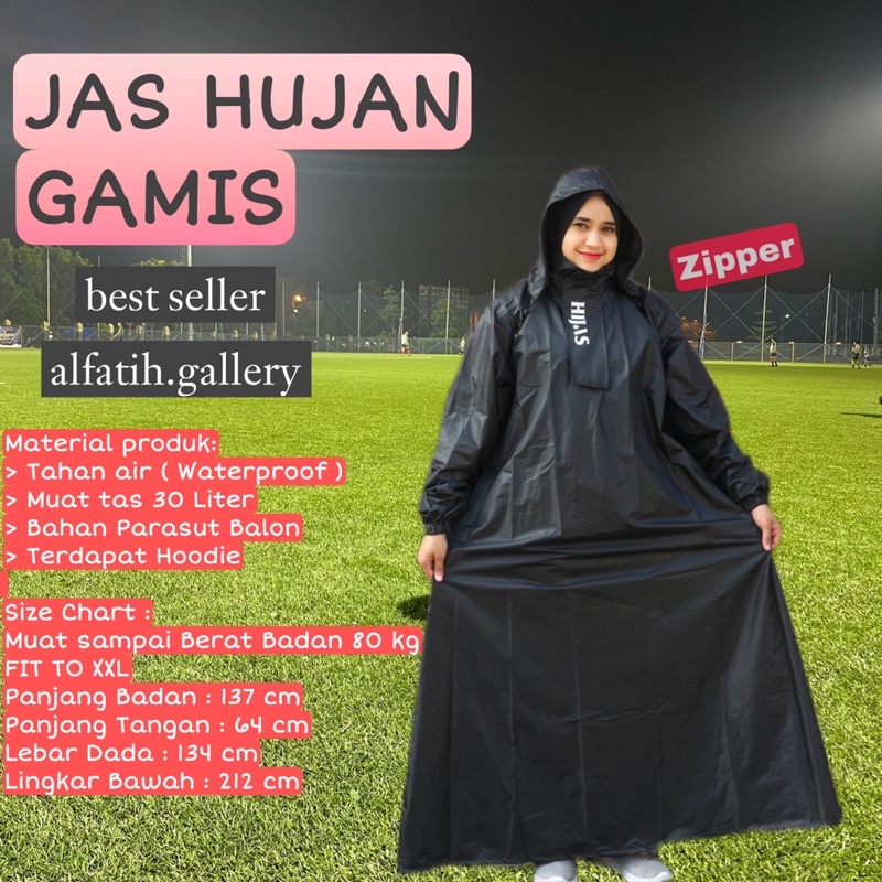 Jas Hujan gamis hijab | Jas Hujan zipper | Jas hujan muslimah best seller alfatih