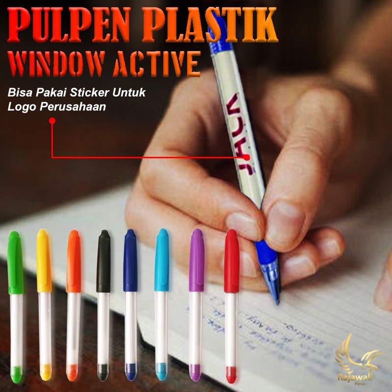 

PULPEN PLASTIK WINDOW ACTIVE GEL SOUVENIR PROMOSI CUSTOM LOGO (ISI 10PCS)