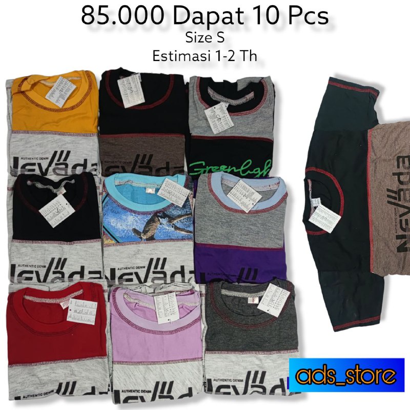( PAKET 10 PCS ) Kaos Distro Anak Cowok Cewek Unisex Katun Soft Size S 1-2 Tahun