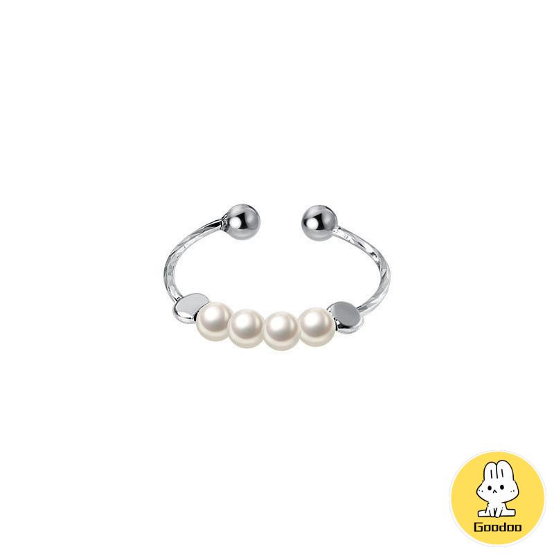 Cincin Mutiara Wanita Fashion Premium Retro Temperamen Cincin perak Adjustable Aksesoris -Doo