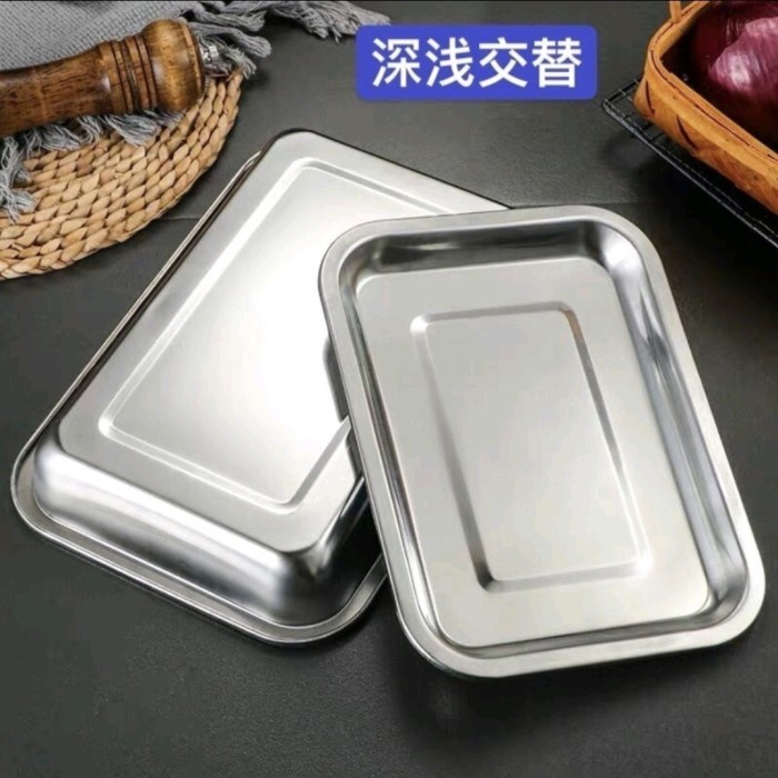 Nampang Stainless Tebal Persegi SUPER JUMBO 40X30 CM Baking Tray Baki