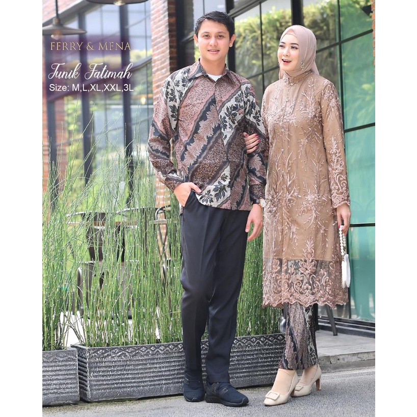 Kebaya couple brukat tille busui friendly kancing seribu Kebaya modern batik couple Kebaya wisuda lamaran pernikahan Size M L XL XXL 3L