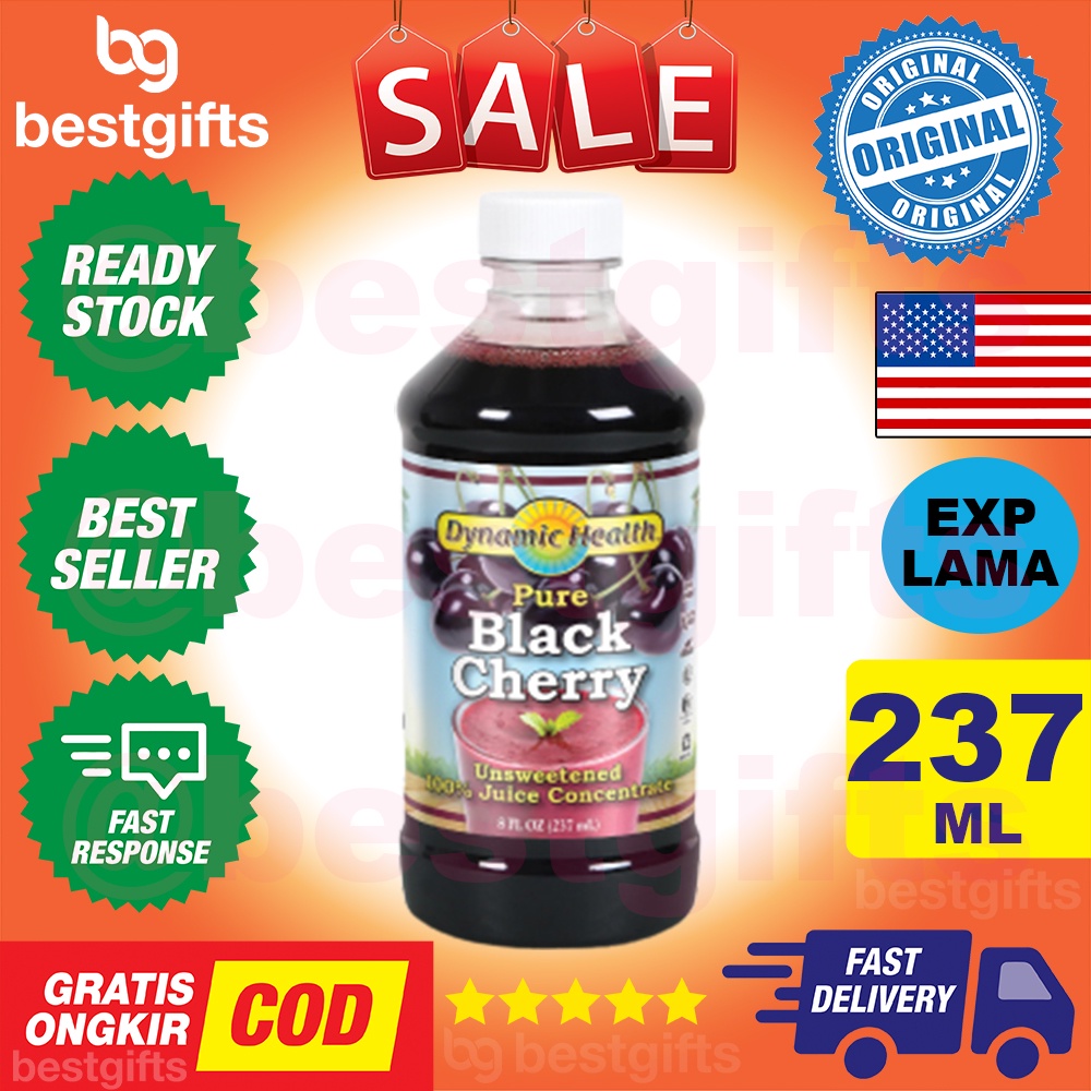 DYNAMIC HEALTH PURE BLACK CHERRY 100% UNSWEETENED JUICE CONCENTRATE JUS BLACK CHERRY ANTIOKSIDAN 16 FL OZ 237 ML