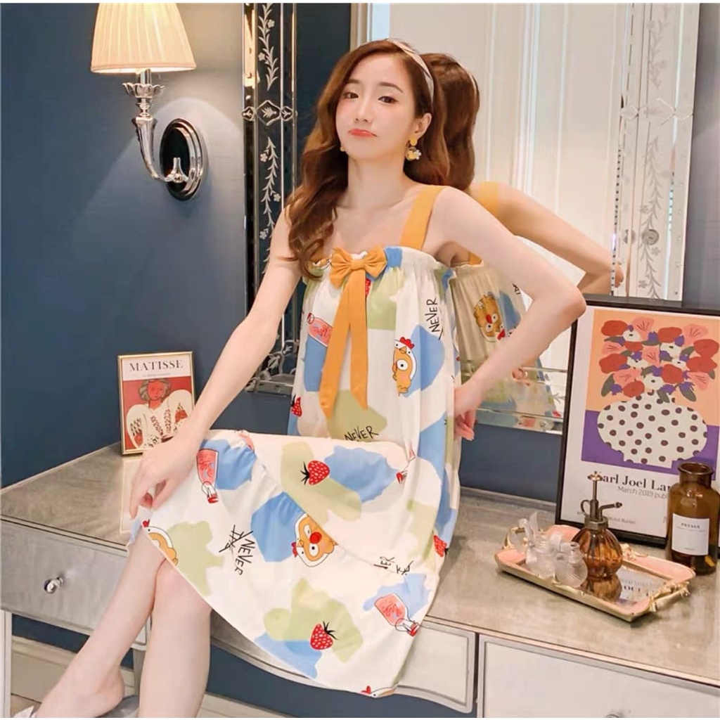 TELLY ➡️ 328 Daster Spandek Import Piyama Tanktop Pita Sexy Sleepwear Korean Style Style Baju Tidur Wanita Tanpa Lengan