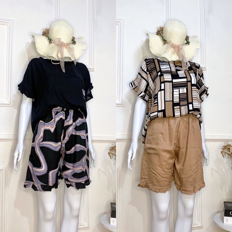 Setelan BabyDoll Rayon Pendek/ Stelan Rayon / BabyDoll Ruffel