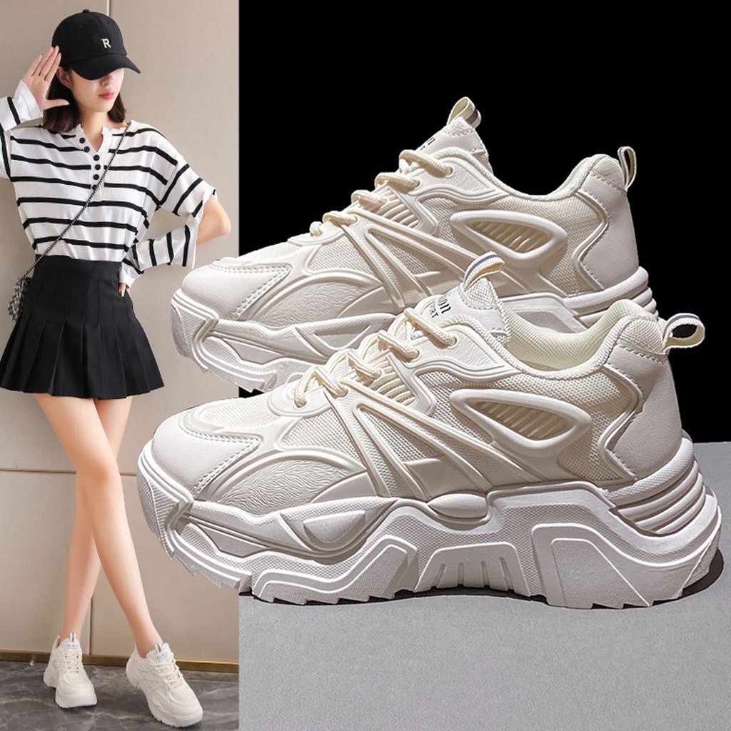 Sneakers Wanita Sepatu Sport Shoes Trendy Fashion Korea Casual Putih Hitam Wanita Sneaker Platform Shoes