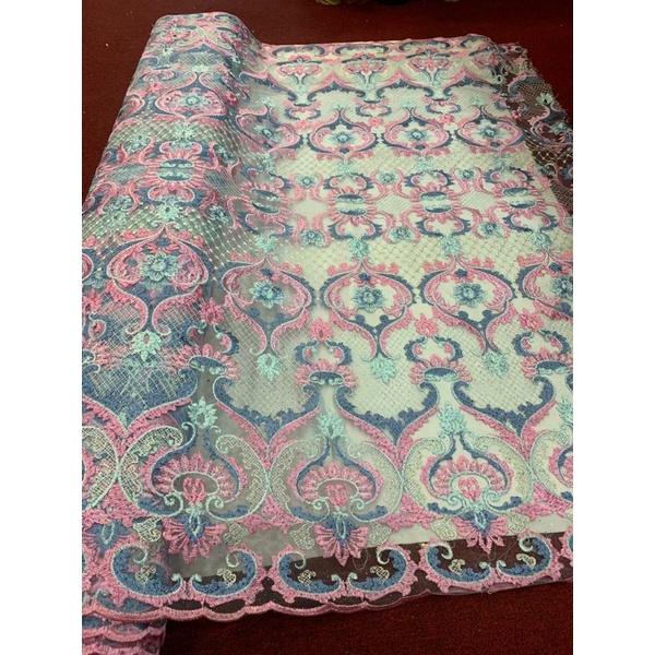 Kain Tile/Tulle Motif Elisab, kain tile brokat, tile mutiara, tile polos, tile bordir, tile gamis, t
