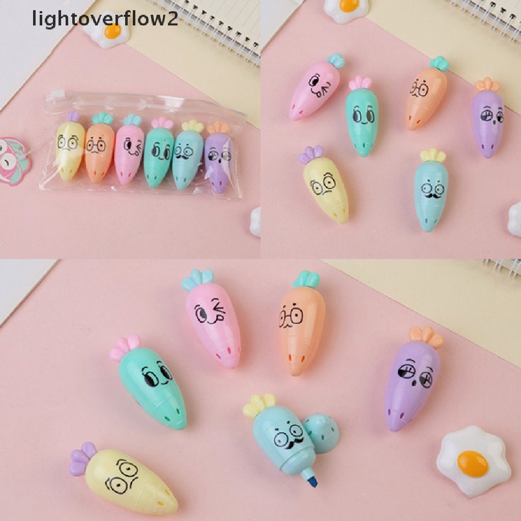 (lightoverflow2) 6pcs / Lot Spidol Mini Desain Kartun Kucing Es Krim Untuk Sekolah / Kantor