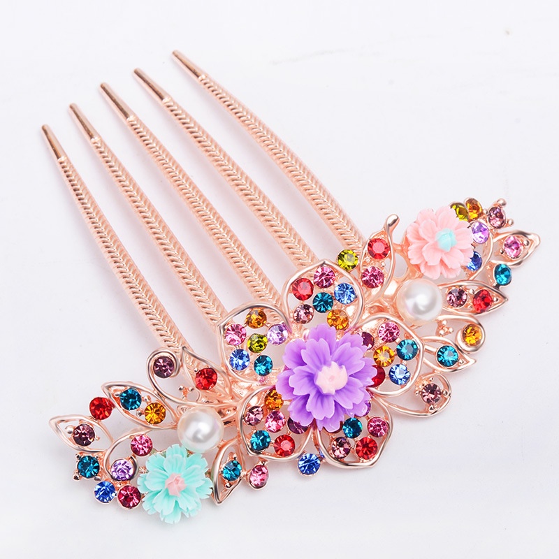 Sisir Rambut Bentuk Bunga Aksen Berlian Imitasi Bahan Alloy Untuk Wanita
