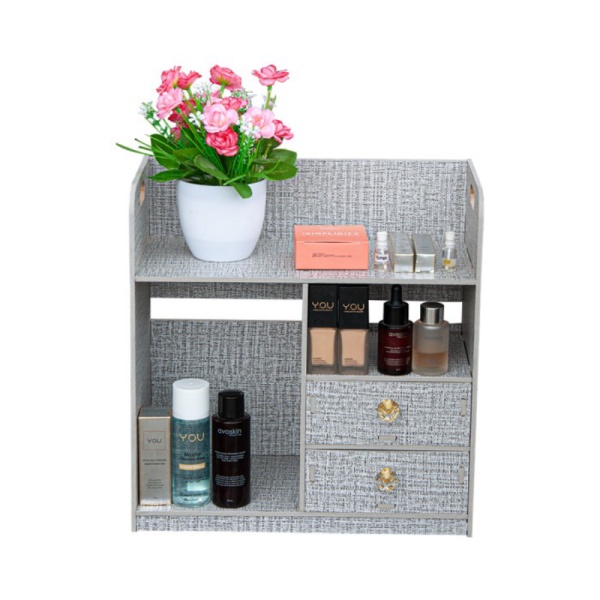 Promo Rak Kosmetik 2 Laci Serbaguna Rak Penyimpanan Susun MDF - LC064 - TEXTURED ABU Murah
