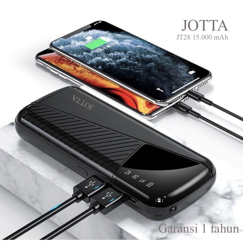 Powerbank JOTTA JT 28 kapasitas 15.000 mah cocok buat hp merek apapun.