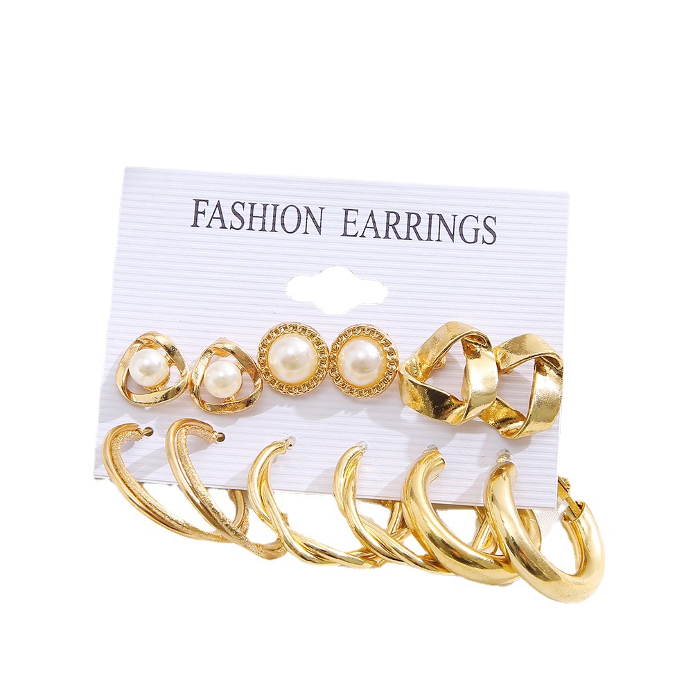 Set Anting Bentuk Geometris Warna Emas Untuk Wanita