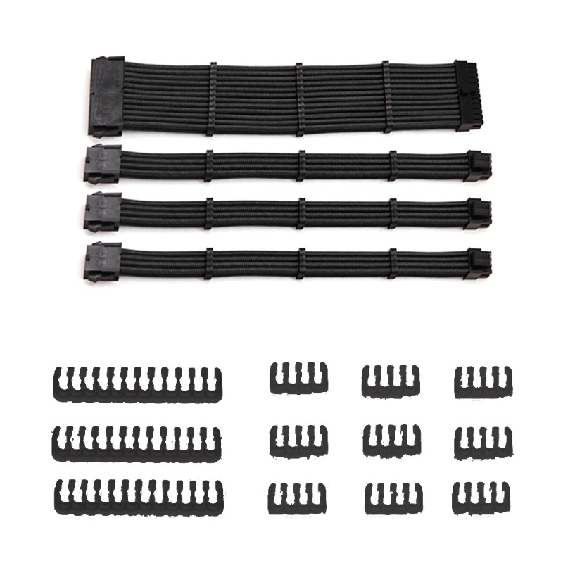 Btsg Kit Ekstensi Kabel PC Berlengan 18AWG 24Pin Motherboard8 (4+4) Pin Cpu8 (6 +2) Pin PCIE Dengan Sisir 33cm Multiwarna