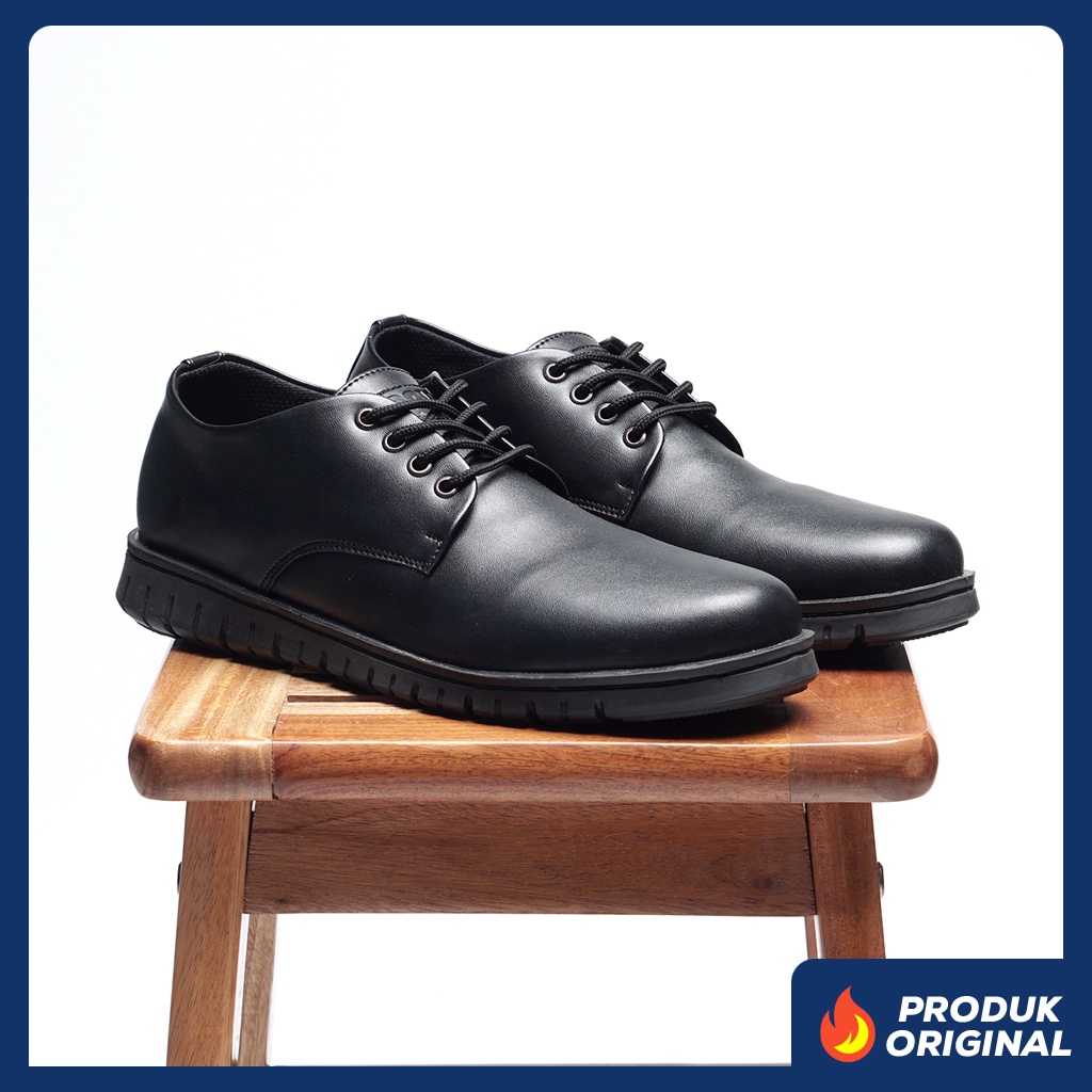 REIC BLACK ORIGINAL x JOEY Sepatu Formal Full Hitam Tali Pria Pantofel Kerja Kantor Dinas Resmi Guru Kantoran Wisuda Kuliah Pesta Pernikahan Kondangan Nikah Undangan Wedding Modern Oxford Casual Derby Semi Kulit Premium JYF Footwear Keren Terbaru Branded