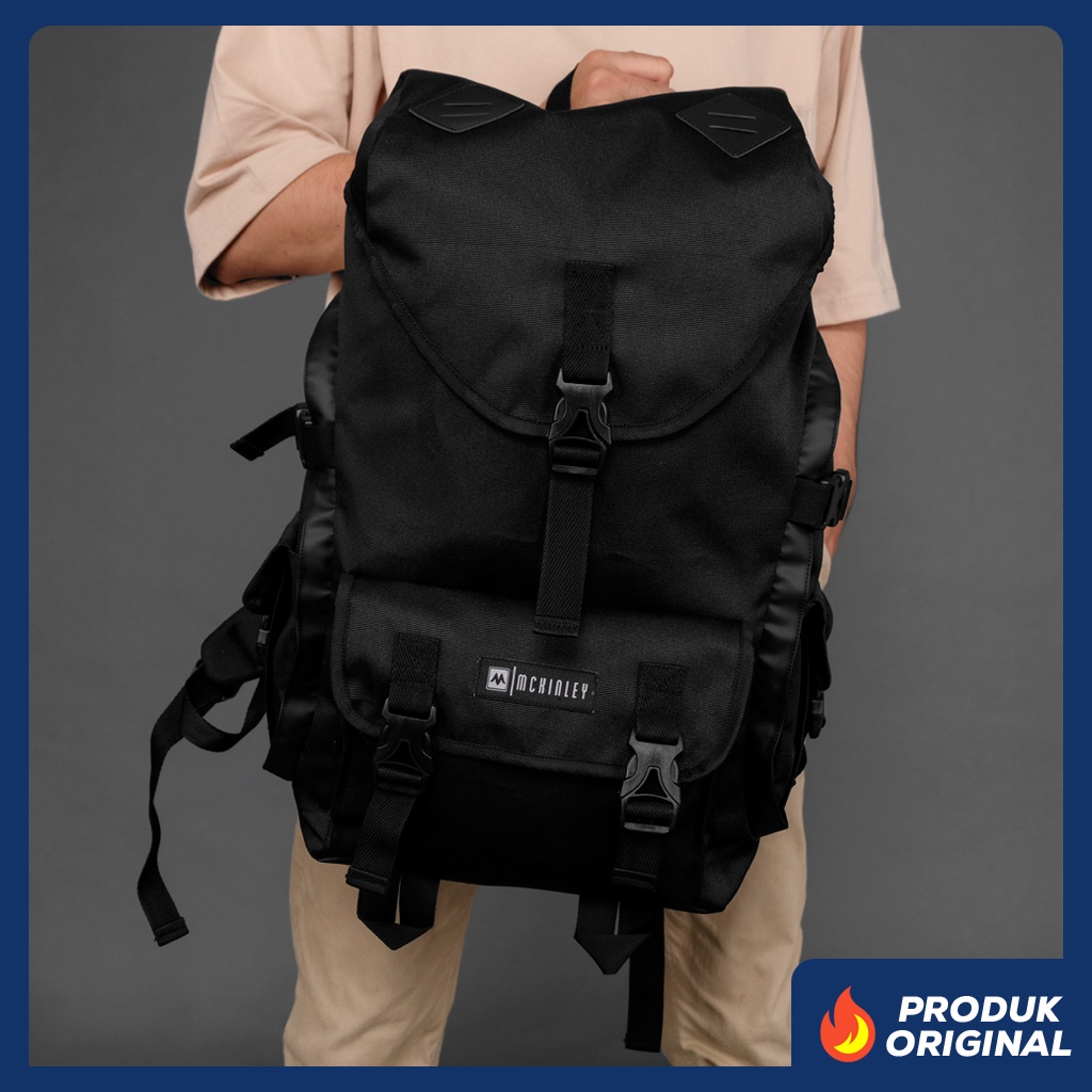 MULLER BLACK ORIGINAL x MCKINLEY Tas Ransel Casual Hitam Pria Daily Backpack Kuliah Kampus Kerja Kantor Sekolah SMA SMK Remaja Dewasa Tas Punggung Laptop Ukuran Besar 14 15 16 Inch Bagpack Distro Premium Outdoor Travel Traveling Bag Keren Terbaru Branded