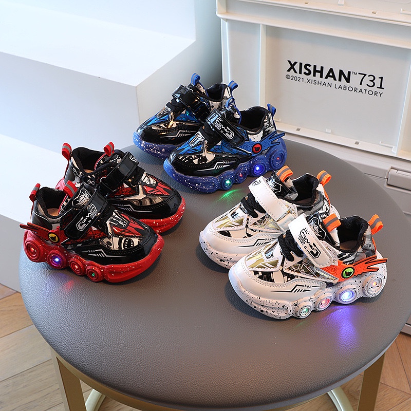 Sneaker Sepatu LED Anak Laki Laki import sepatu LED anak impor Casual sepatu anak cowok Import 0-5 T