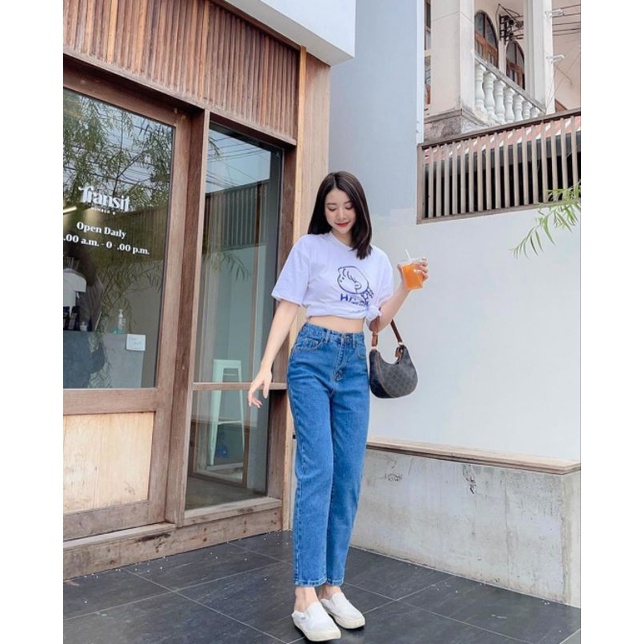 MEDIUM BLUE BOYFRIEND JEANS / CELANA BOYFRIEND JEANS WANITA CEWEK