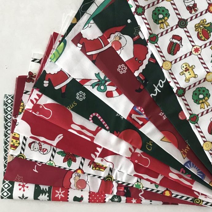 Kain katun perca motif natal 10 lembar 25cm x 25cm