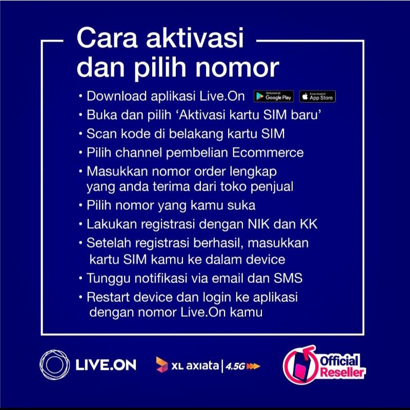 Kartu Perdana Live.On 31GB Atau 26GB 30 Hari Liveon Live On By XL Axiata