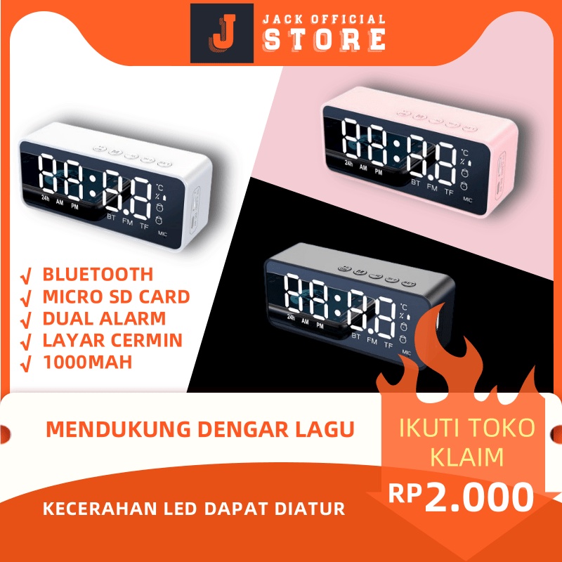 JACKSHOP Speaker Jam Bluetooth Portable Dan FM Radio Wireless Bass Mini Stereo Original Dapat Setting Alarm Untuk Membangunkan Anda LED Display Alarm Jam LED Jam Alarm Jam Meja Jam Mini Jam Audio