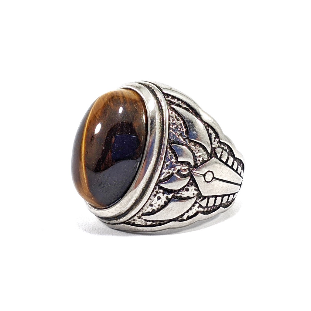 Natural Batu Akik Tiger Eye Cincin Biduri Sepah